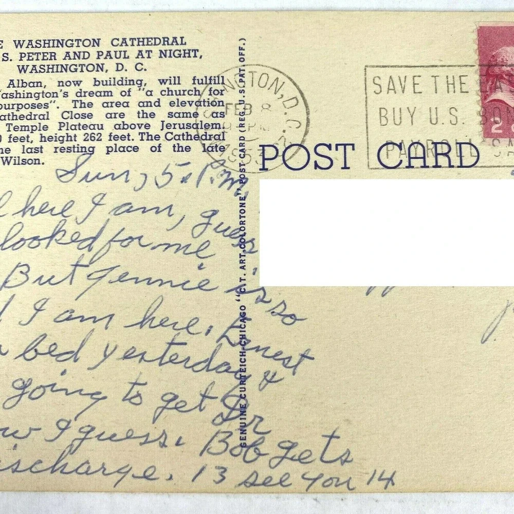 Vintage Washington‎ Cathedral Peter Paul Washington DC Postcard Curteich Posted